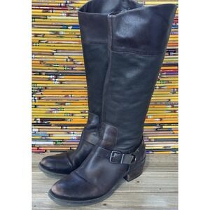 Vince Camuto Brunah Buckle Boots Harness Brown Tall Leather Sz 8 Women's